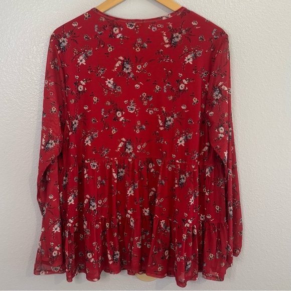Love Fire Red Floral Peplum Long Sleeve Top Size 1X - Picture 9 of 13